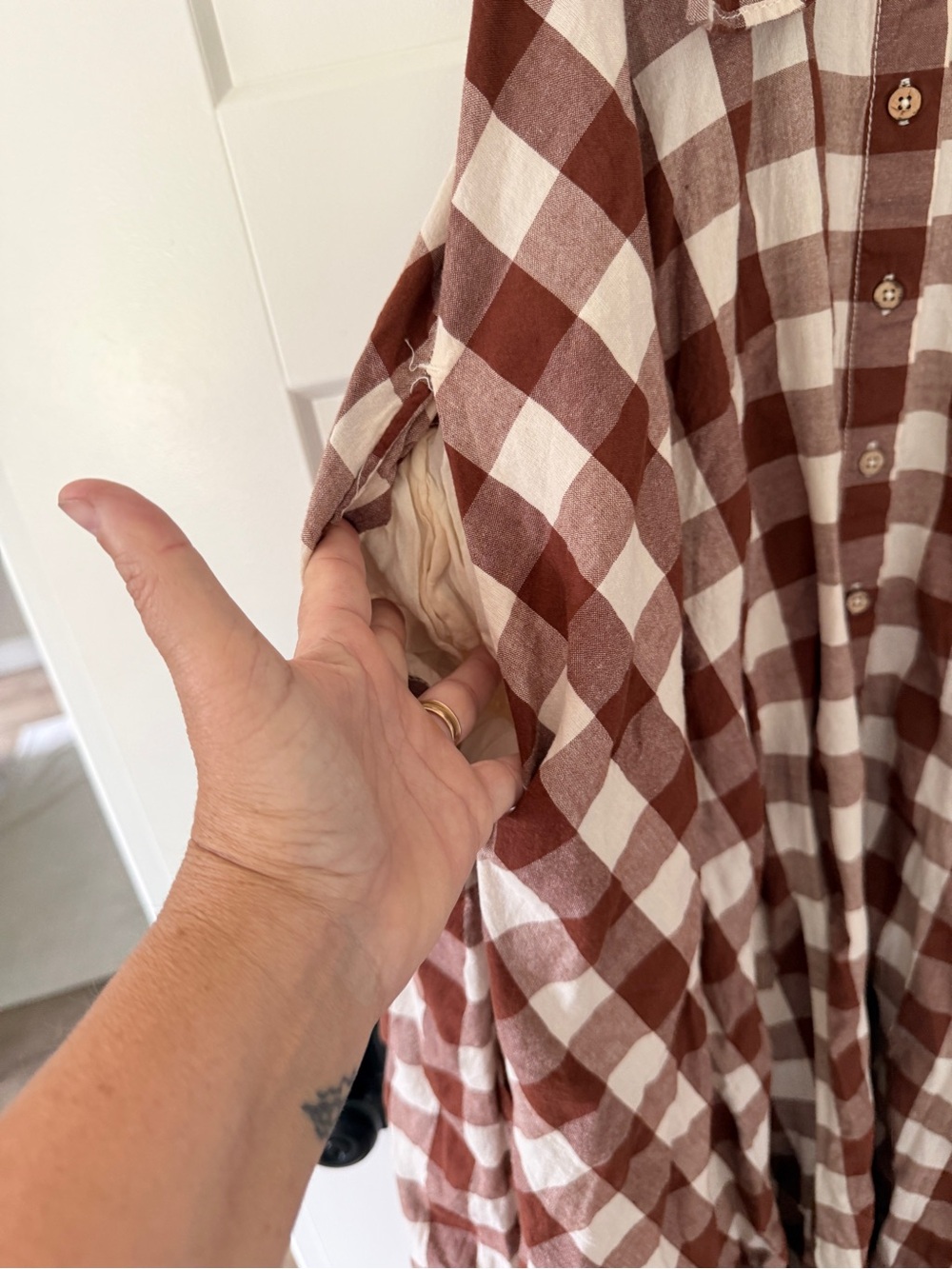 Free People Brown & Cream Gingham Tie-Back Midi Dress - Picture 3 of 7
